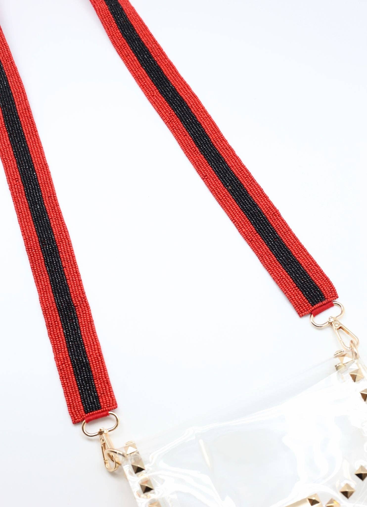 Black Red Striped Clutch Purse | Twine and Love  Red and Black Striped Beaded Crossbody Strap RED main image 2