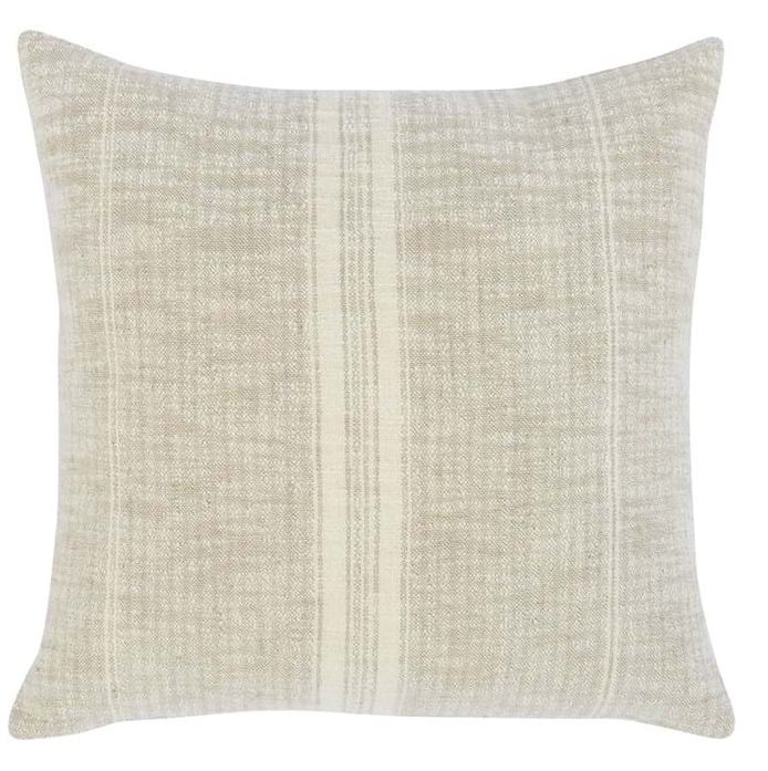 Woven with classic stripes, this pillow adds a casual traditional element to any space. Light colorways and a soft hand feel make this reversible pillow an ideal choice for most styles. A plush feather blend insert adds luxurious comfort.  Dimensions: 16" x 36" or 22" x 22" Fabric: Cotton/Linen Blend Woven Stripe Design on the Front and Back of the Pillow Soft and Casual Hand Feel Same Fabric on the Front and Back Knife Edge Finish YKK Hidden Zipper Luxury Feather & Down Insert