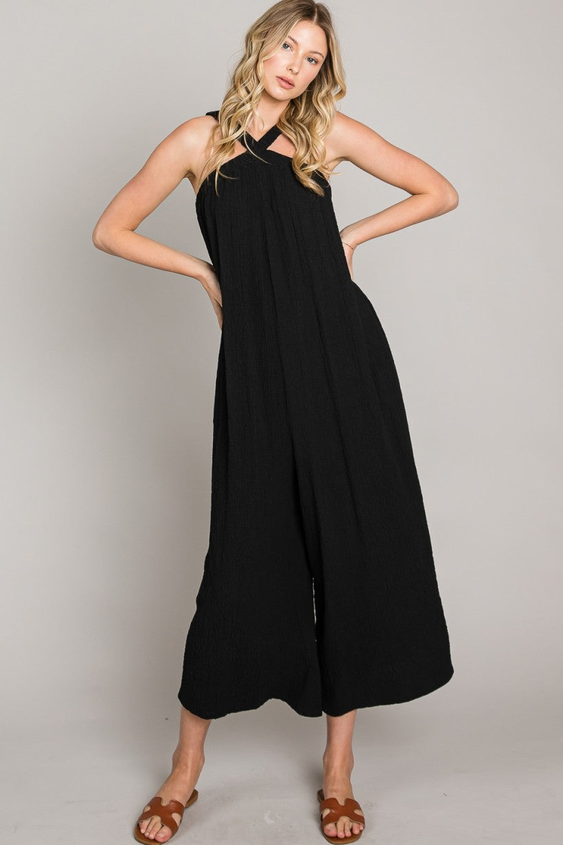 Cloud Gauze Twist Halter Flowy Jumpsuit