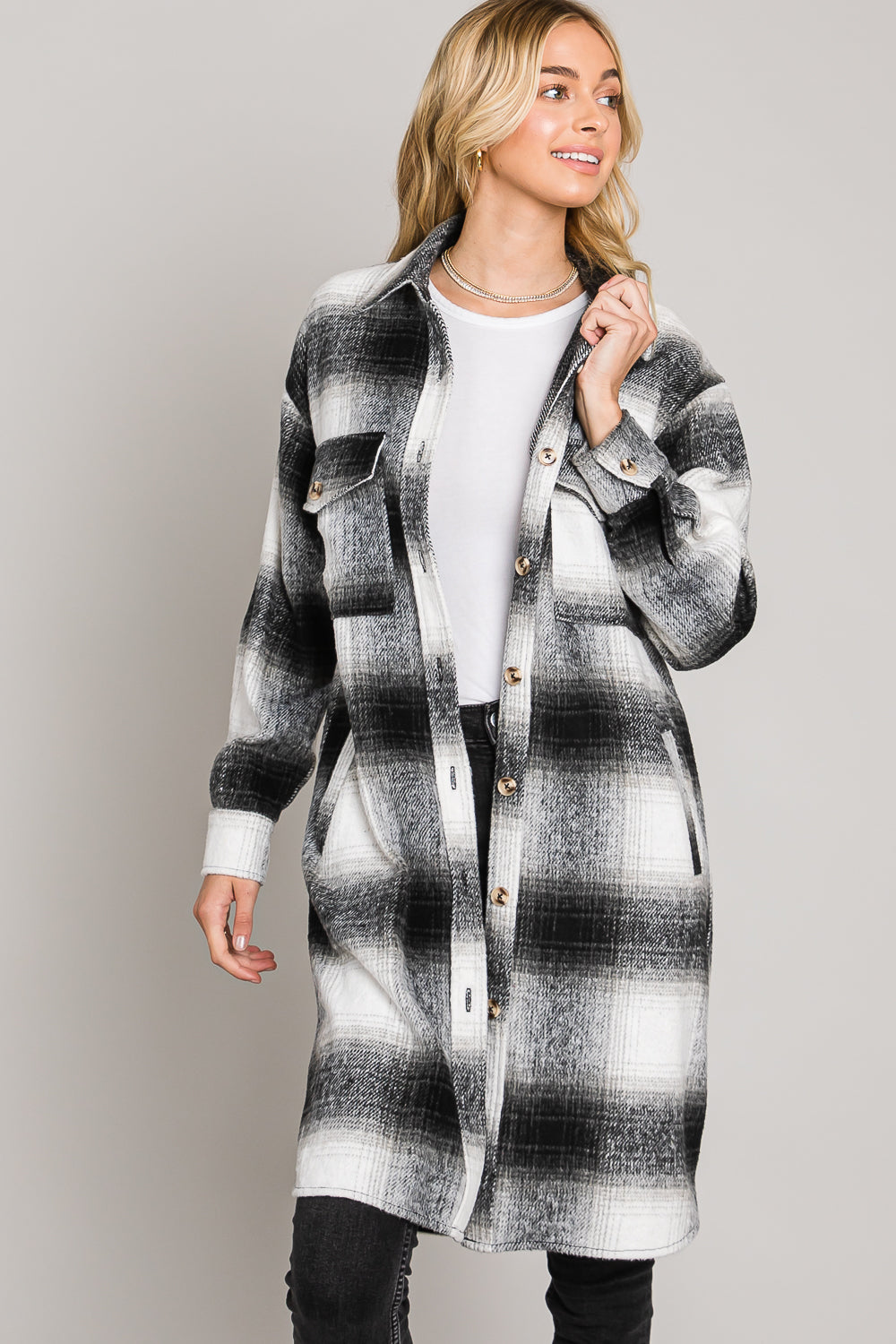 Long Plaid Flannel Shacket