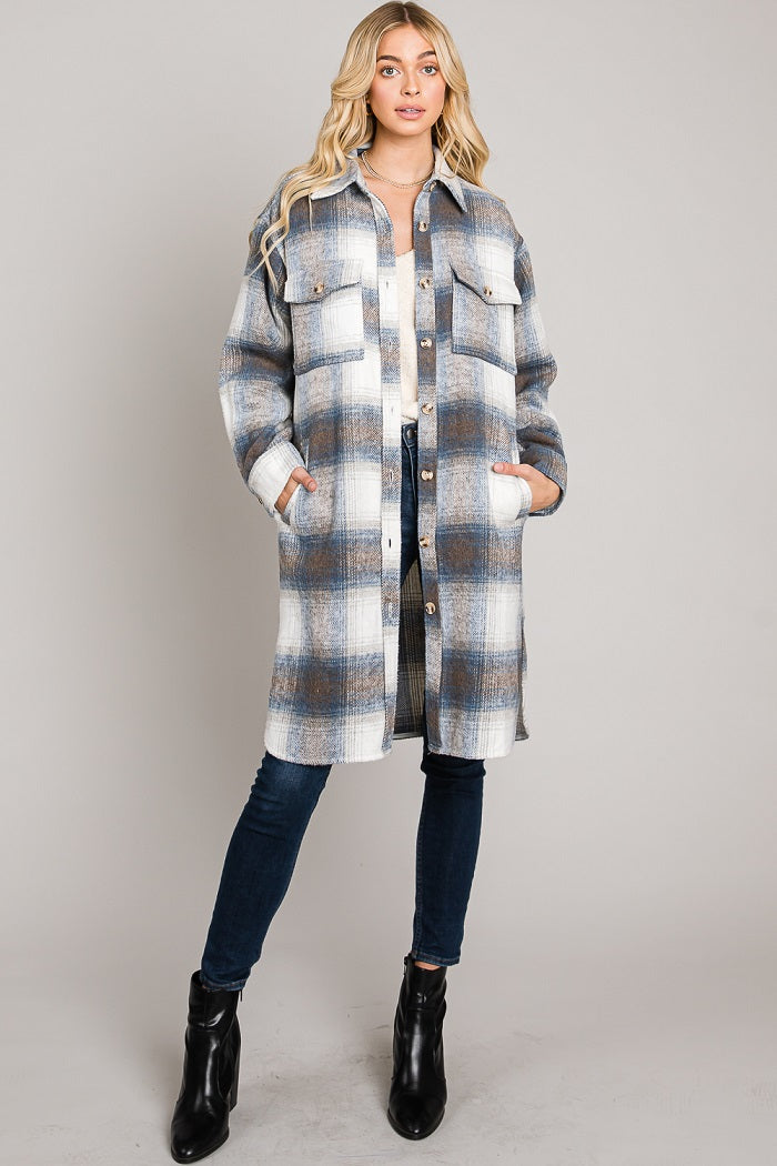 Long Plaid Flannel Shacket