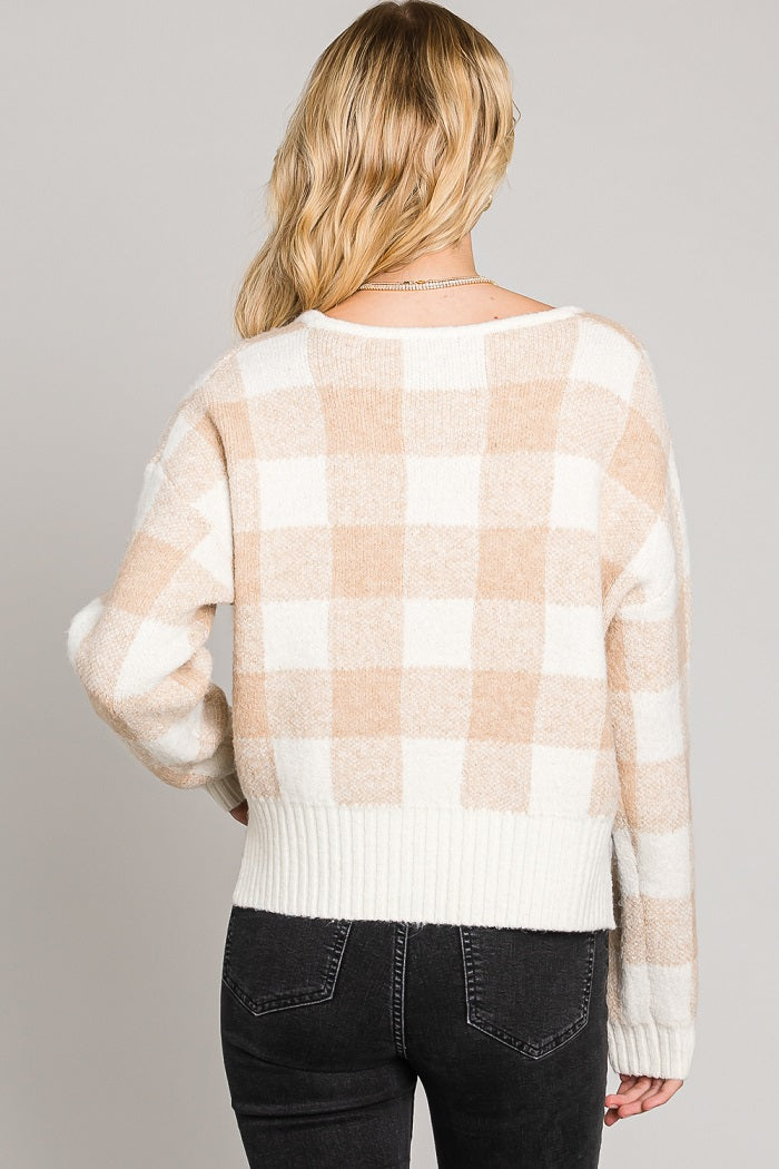 Cozy V-neck Plaid Pullover Sweater