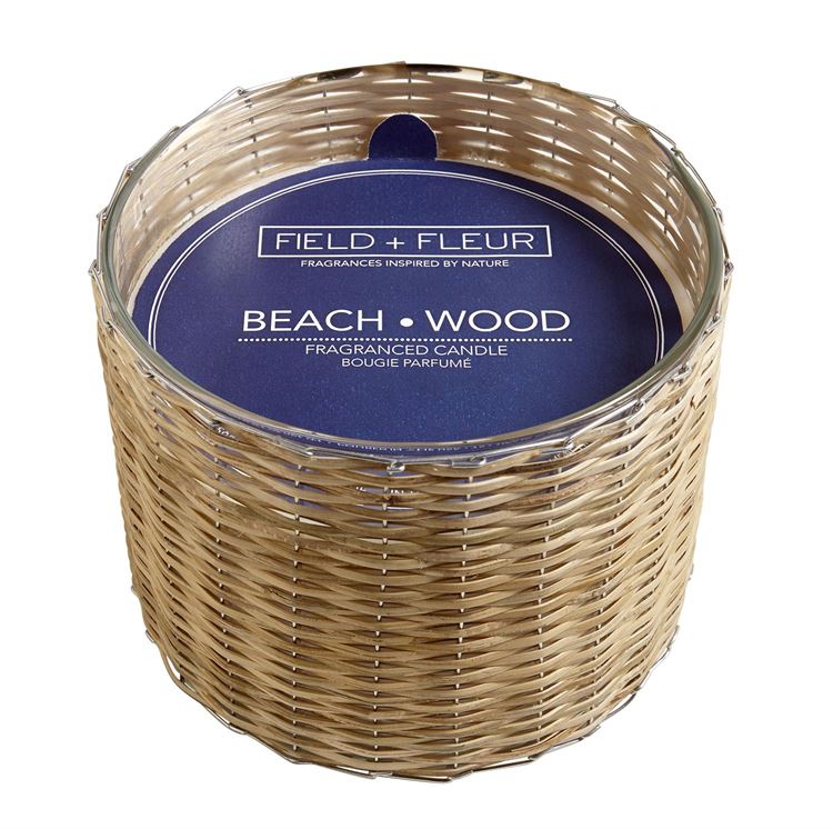Field + Fleur Beach Wood Handwoven 3 Wick Candle