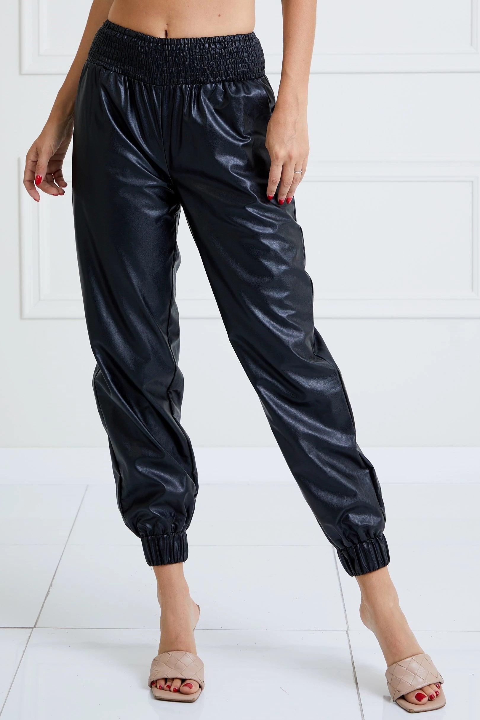 Black Faux Leather Jogger