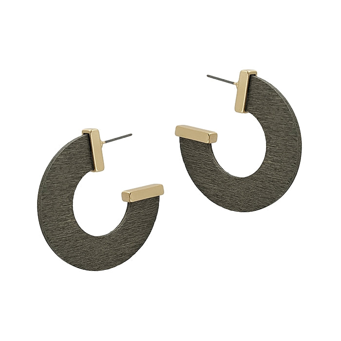 Grey Wood Hoop Earrings