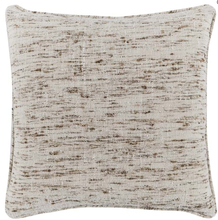 Finely woven with a blend of linen, cotton, and silk, this pillow presents a classic marled effect with high and low texture. Soft to the touch with neutral colorways, this pillow offers a versatile look without sacrificing plush comfort.     22" X 22"