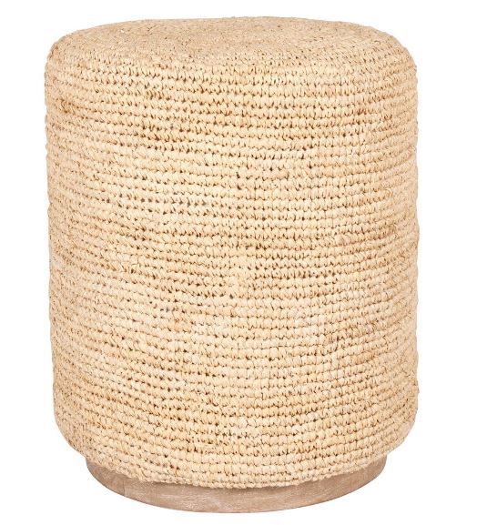 Surfside Round Raffia Ottoman/Stool, Black And Natural