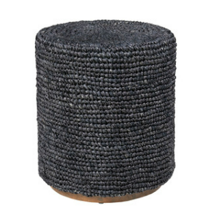 Surfside Round Raffia Ottoman Stool Black And Natural