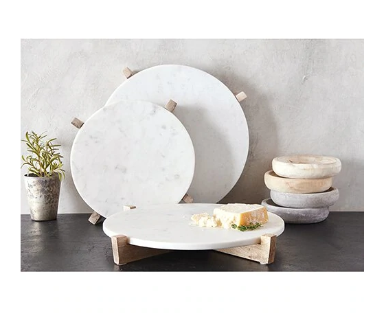 Marble Tray & Natural Wood Stand